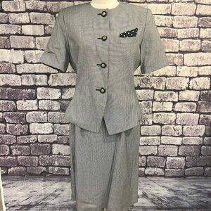 Le Suit Vintage Black & White Houndstooth Skirt Suit Size 12